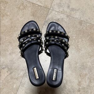 ALDO Black Studded Triple-Strap Slide Sandals